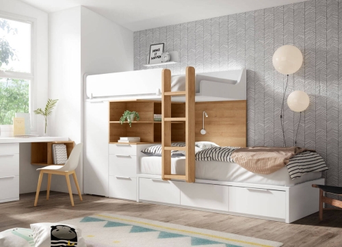 Dormitorio Juvenil Cama Tren ADAPT 43 con Cama Nido CUBE y Ropero Extraíble