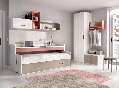 Dormitorio Juvenil con Cama Nido y Armario MUNDO JOVEN C102