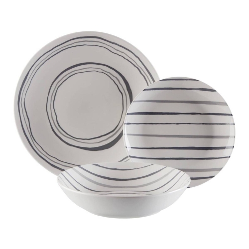 Vajilla 18 Piezas Bona Gris Porcelana con Líneas y Círculos 22590013