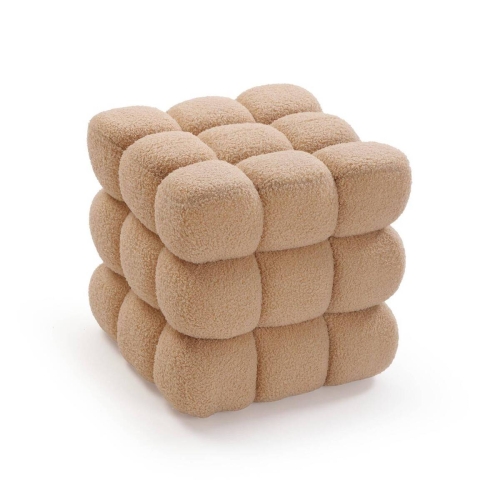 Puf Cuadrado Tapizado en Borreguito Beige HARNETT 42 cm 22640024