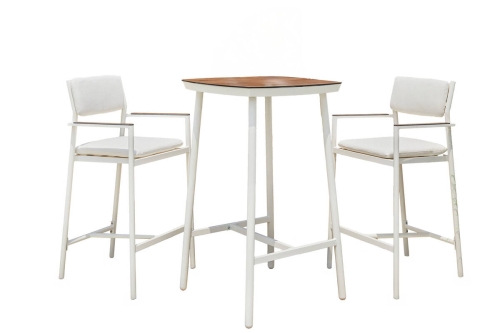 Mesa Alta con Taburetes de Aluminio y Cojines COPENHAGUE BAR Blanco