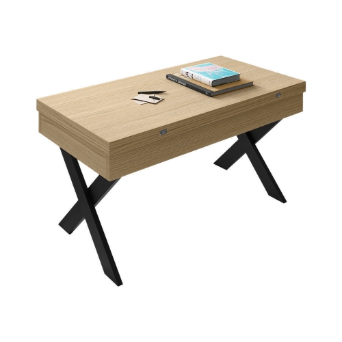 Mesa de Centro Elevable Rectangular en Melamina con Patas Metálicas en X M840