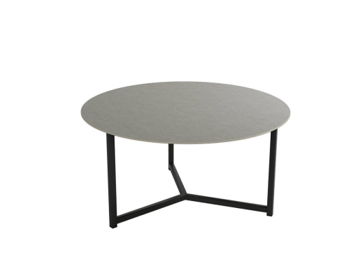 Mesa de centro 80 cm con estructura metálica negra y sobre porcelánico acabado piedra BALEAR