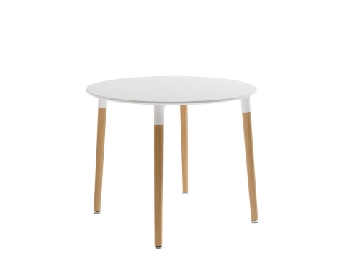 Mesa de comedor Fija Redonda con Patas de Madera y Sobre de MDF Lacado CARIBE 90 cm