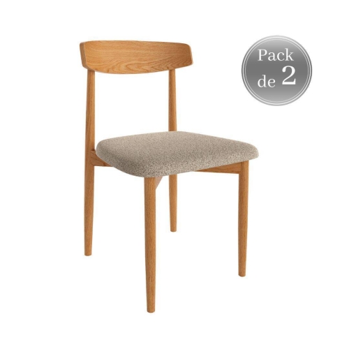 Juego de dos sillas con Asiento Tapizado Color Hueso en Tela y Estructura de Madera Roble Natural MALMO CG1856HU