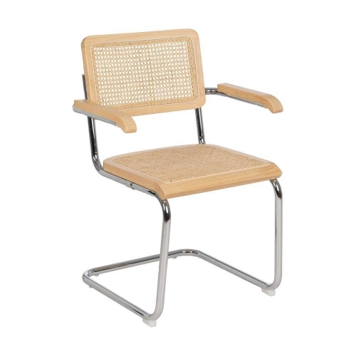 Silla de Madera y Ratán con Patas de Metal y Reposabrazos Natural 614517