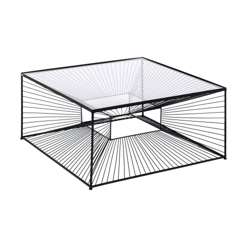 Mesa de Centro Negra 80 cm con Estructura Metálica y Tapa de Cristal 615015