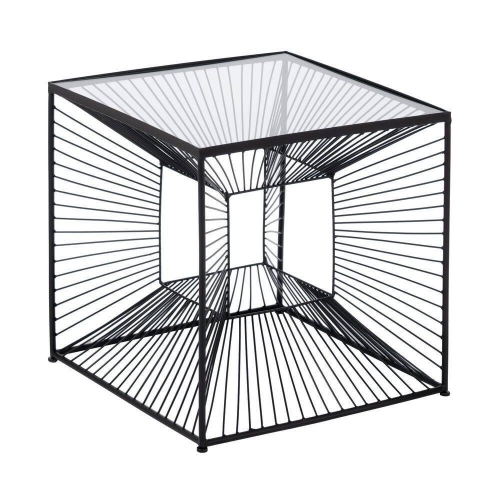 Mesita Auxiliar Negra 45 cm de Metal y Cristal Diseño Cuadrado 615016