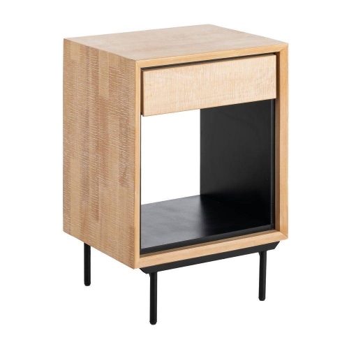 Mesita de Noche de Madera y Metal Natural-Negro con Cajón 615681