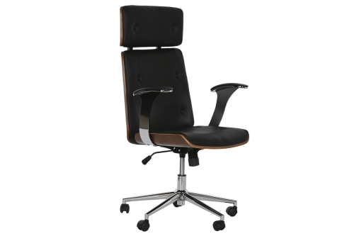 Silla de Oficina en Madera y PU Negra con Ruedas y Reposabrazos Metálicos de 108,5 cm MB-215928
