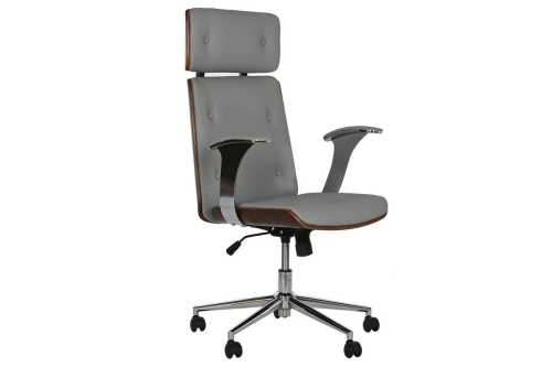 Silla de Oficina en Madera y PU Gris con Ruedas y Reposabrazos Metálicos de 108,5 cm MB-215932