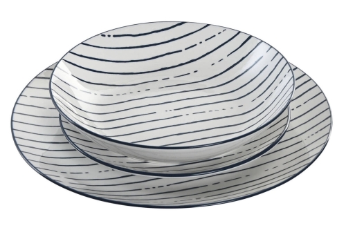 Vajilla de Porcelana de 18 Piezas Rayas Azul PC-219213