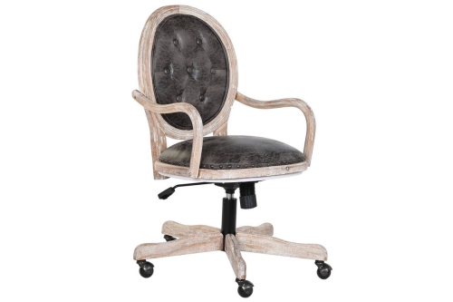 Silla con ruedas madera de abeto y PU marrón oscuro ergonómica MB-203408