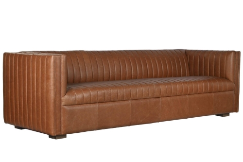 Sofá de Piel 4 Plazas en Color Cognac Estructura Madera MB-221637