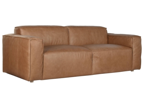Sofá de 3 Plazas en Piel Color Coñac con Estructura de Madera MB-221638