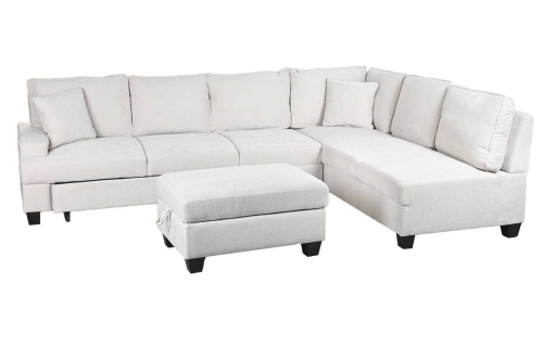 Sofá Cama Rinconera 285 cm en Poliéster Beige con Puff y Arcón MB-219482