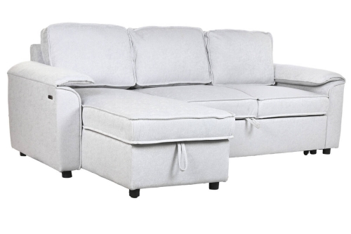 Sofá Cama Chaiselongue en Poliéster Gris Claro con Arcón y USB MB-219487