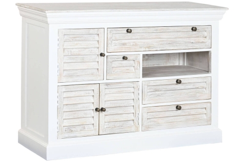 Cajonera de Madera de Mango Blanca Envejecida 115 cm MB-219424
