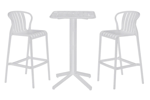 Mesa Bar Set 3 Piezas en PP y Metal con Taburetes Blancos MB-218234
