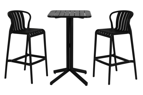 Mesa Bar Set con 2 Taburetes en Negro Estructura Metal MB-218235