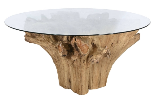 Mesa de Comedor con Cristal y Base de Raíz de Teca MB-213827