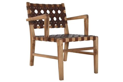 Silla de Teca y Piel Trenzada Marrón MB-220080