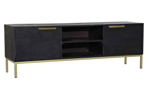 Mueble TV de Mango y Metal Negro con Detalles Dorados MB-182713
