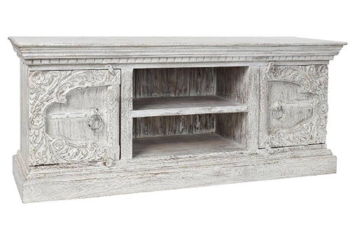 Mueble de TV en Madera de Mango Decapé Blanco MB-185834