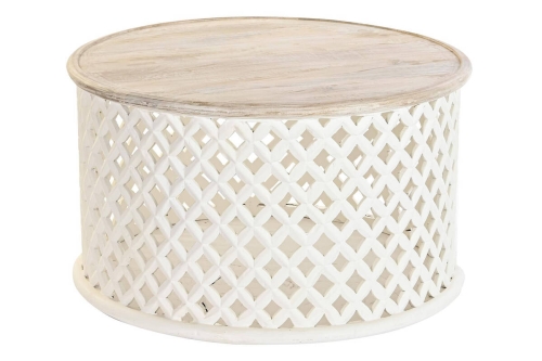 Mesa de Centro Redonda de Madera de Mango Natural MB-199887