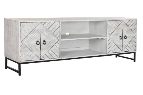 Mueble TV de Madera de Mango con Patas de Metal Blanco MB-200025