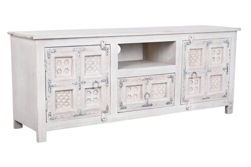 Mueble TV de Madera de Mango Envejecido Blanco MB-200963
