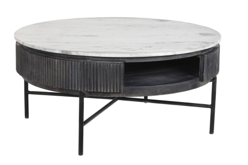 Mesa de Centro Redonda de Mango Negro con Mármol MB-201161