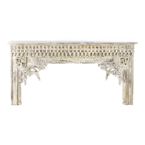 Consola de Madera de Mango Tallada Blanco Envejecido MB-202135