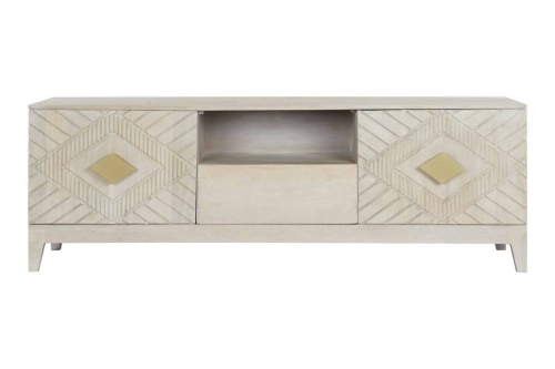 Mueble TV de Mango y Metal Beige con Diseño de Rombos 175 cm MB-205776