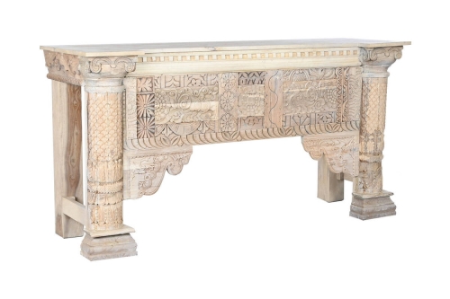 Consola de Madera de Mango Tallada Blanco Envejecido MB-208590