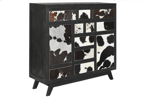 Cajonera de Madera de Mango con Cajones de Piel Diseño Vaca MB-208898