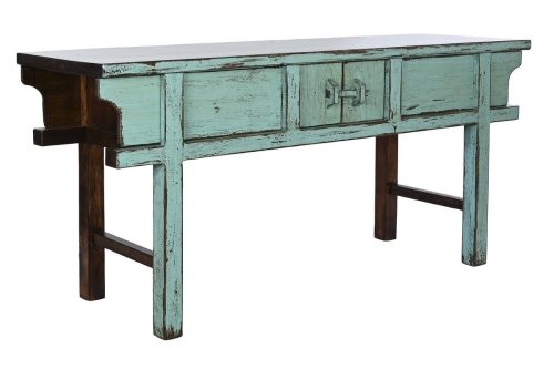Consola de Madera de Olmo Macizo Decapé Turquesa MB-210646