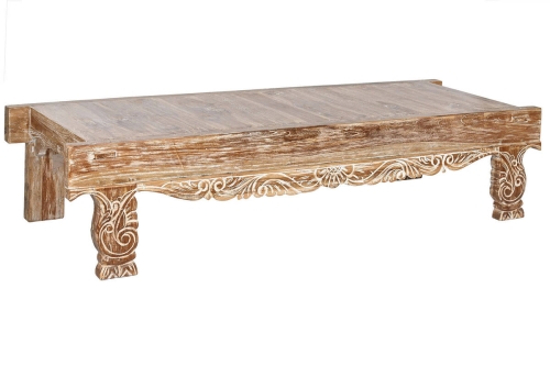 Mesa de Centro de Teca Reciclada 200 cm Decapé Blanco MB-213878