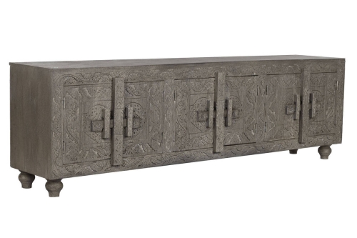 Mueble TV de Madera Tallada Gris MB-214798