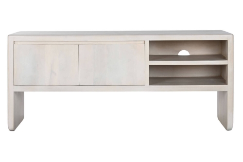 Mueble TV de Mango de 140 cm Blanco con Puertas y Huecos MB-214808