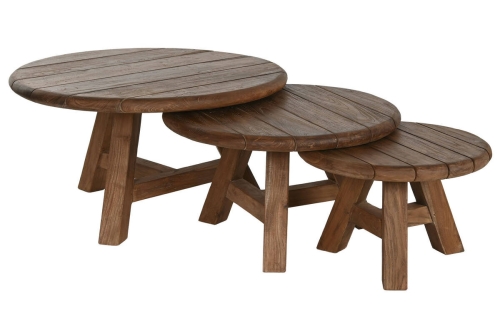 Set de 3 Mesas de Centro Redonda en Teca Reciclada MB-217308
