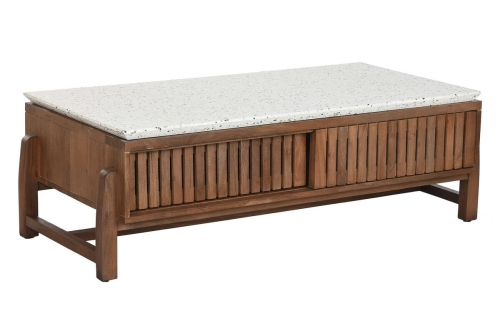 Mesa de Centro de Acacia con Terrazo y Puertas Correderas MB-219028