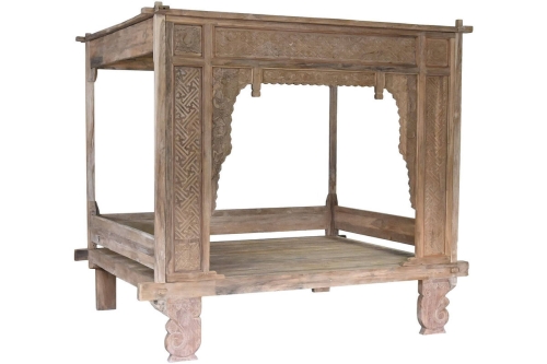 Cama con Dosel de Madera de Teca Tallada MB-220067