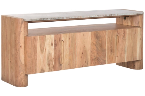 Mueble TV de Acacia con Mármol y Puertas MB-221942