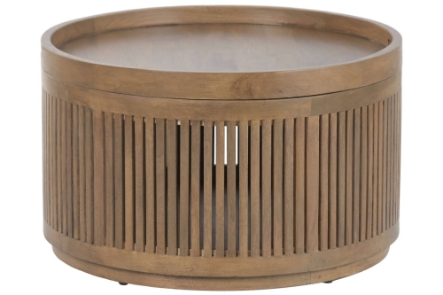 Mesa de Centro Redonda con Almacenaje en Madera de Mango MB-223087