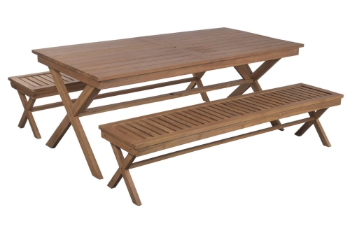 Comedor de Jardín de Teca con Mesa y Bancos MB-224650