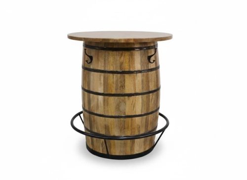 Mesa Bar Industrial Barril en Madera de Mango y Metal MB-227815
