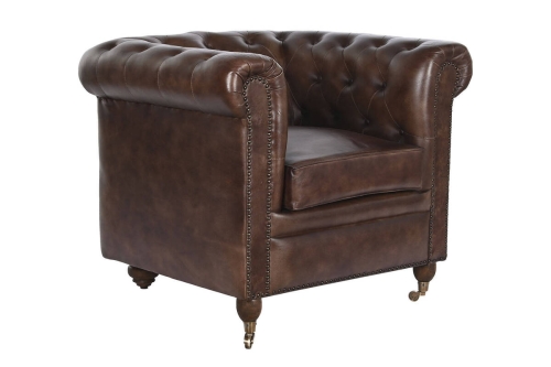 Sillón de Piel Clásico Chester Marrón Oscuro MB-208646