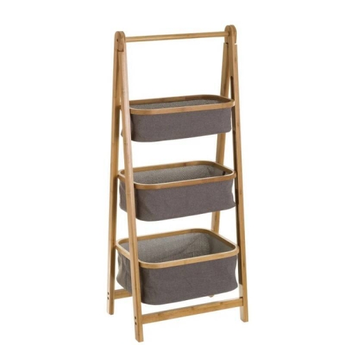 Mueble con 3 Cestas de Bambú y Tela Color Gris 125801
