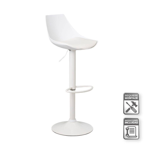 Taburete Giratorio de Cuero Sintético y Metal Blanco 805401